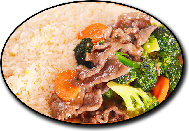 beef and brocolli with fried rice